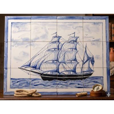 Segelschiff Fliesenbild 60×45 – Handgemaltes Delfter Unikat für exklusive Wandgestaltung