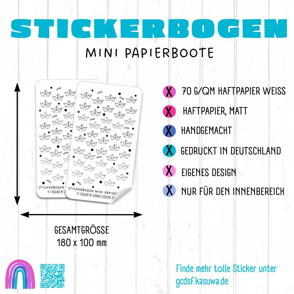 Stickerbogen Mini Papierboote | 40 kleine Aufkleber | Journaling & Planer | 180x100mm | Handmade Bild 6