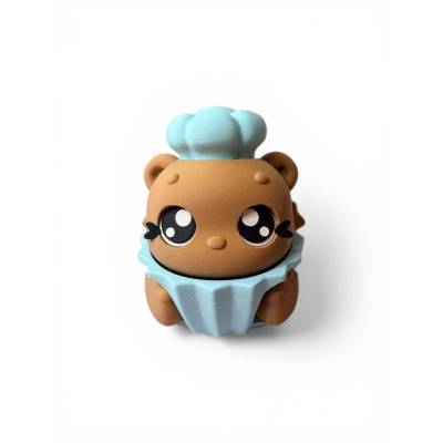 Kawaii Bärchen-Clicker Chibi Figur – Handgefertigt, bewegliche Beine, pastellfarben, 3D-Druck