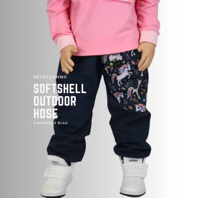 Softshellhose Mädchen Blau, gefüttert Matschhose Einhörner Kinder Regenhose Segelzahn Outdoor Hosen Kind Baby Buddelhose