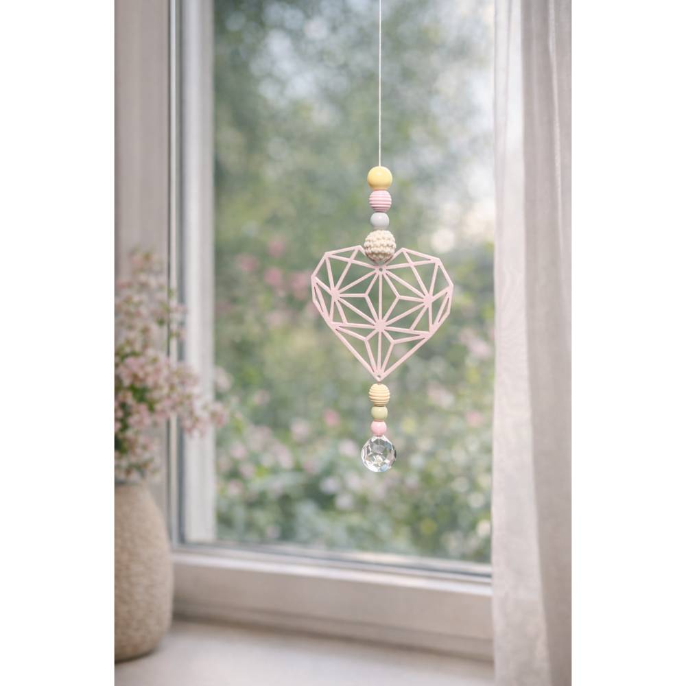 Sonnenfänger Herz mit Kristall – Fensterdeko zum Aufhängen ,Geschenkidee,Kinderzimmerdeko