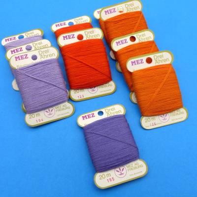 10 Karten MEZ Drei Ähren Stopfgarn, orange lila,  je 20 m, 100% Baumwolle, Konvolut, Vintage, Rarität, Sammler