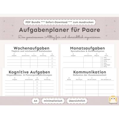Aufgabenplaner für Paare zum Ausdrucken für faire Aufgabenteilung und Reduktion von Mental Load