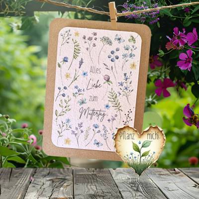 Einpflanzbare Muttertagskarte aus Samenpapier | Karte zum Muttertag | nachhaltige Grußkarte mit Wildblumen