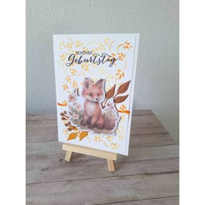 Handgemachte Glückwunschkarte zum Geburtstag / Fuchs / Happy Birthday