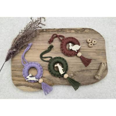 Makramee Anhänger mit Hasenmotiv aus Holz & Quaste | Ostern | Handmade | Einzeln oder 3er-Set