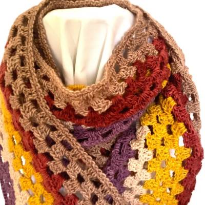 Schal Häkelschal Farbverlauf Herbstfarben in XXL handgehäkelt von Hobbyhaus