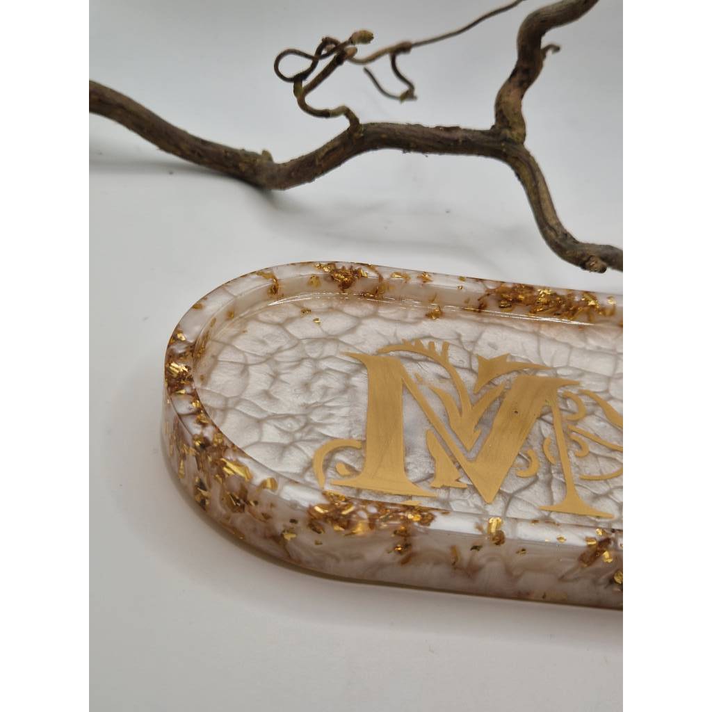 Deko Tablett Samt-Gold mit M