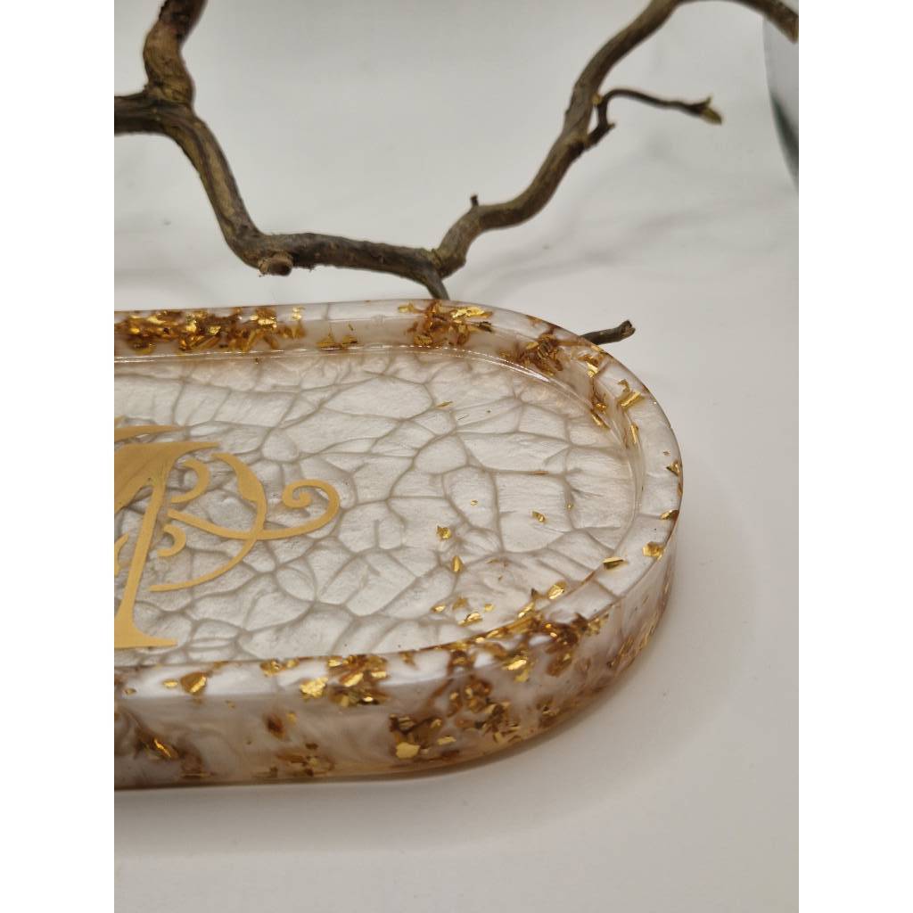 Deko Tablett Samt-Gold mit M