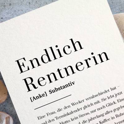 Abschiedsgeschenk Kollegin Karte Baumwollpapier personalisiert – Endlich Rentnerin Geschenk, Karte zum Ruhestand Frau