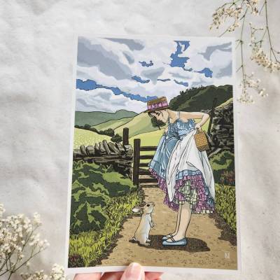  Frau mit Hase – Märchen Giclée Kunstdruck | Illustration auf recyceltem Papier