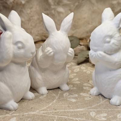 3er Set Raysin Hasen – Hört nix, sieht nix, sagt nix – Moderne Osterdeko, handgefertigt, 11 cm