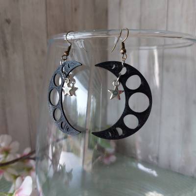 Ohrringe 3D Druck Modeschmuck / Mondphasen mit Stern