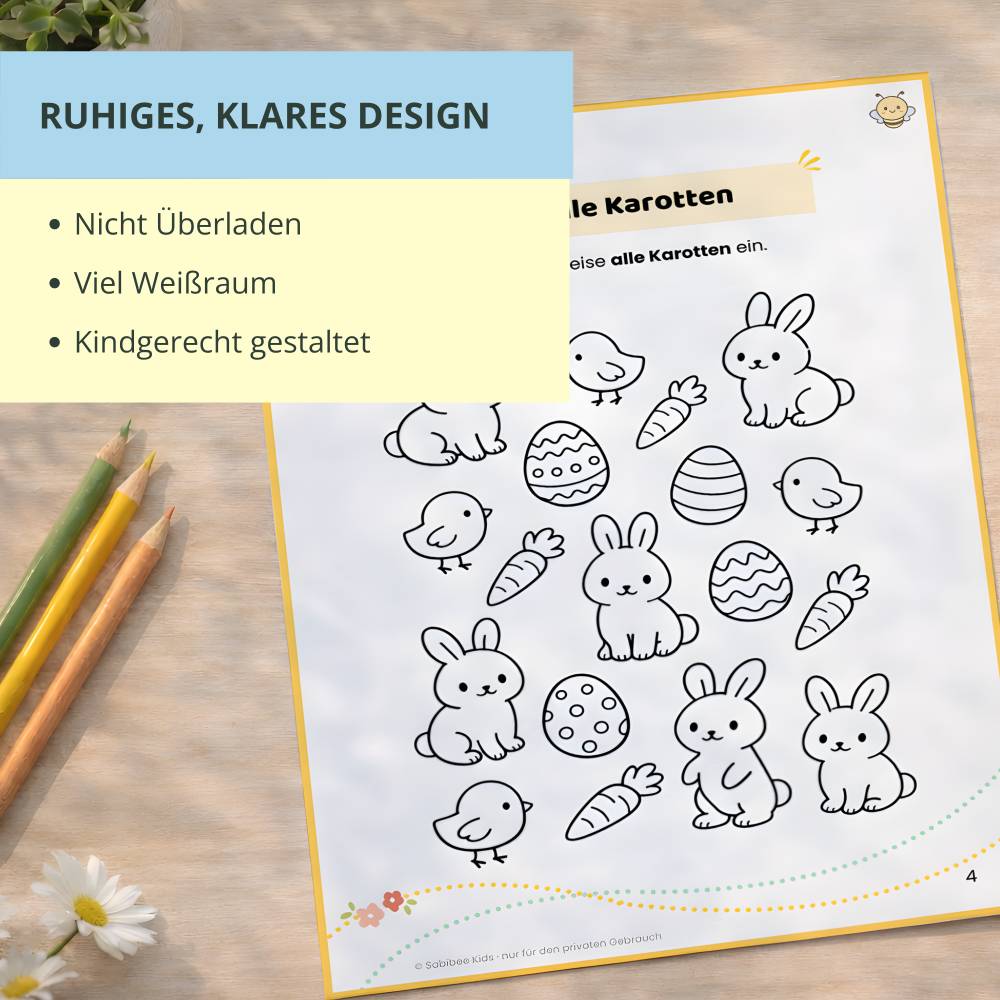 Oster Rätsel Aktivität Kinder 4–6 | Zählen & Logik Arbeitsblatt | Suchspiele + Denkaufgaben | PDF Digitaler Download Bild 7