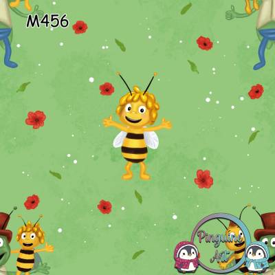 M456 PummelPinguine Exklusiver Kinderstoffe „Süße Bienen & Waldtiere Stoffdesign – fröhlicher Märchenstoff" 