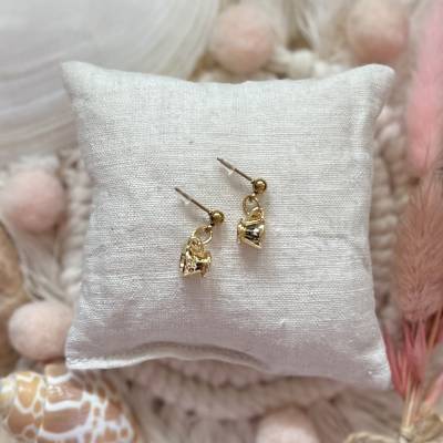 Ohrringe „Café au lait“ gold - Goldfarbene Edelstahl-Ohrstecker mit Kaffeetassen