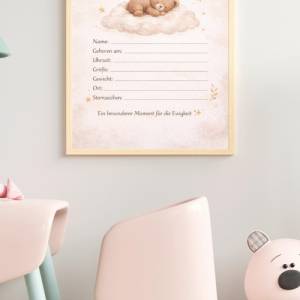 Geburtsposter Wolke & Bär PDF – Boho Babyzimmer Deko zum Ausfüllen & Ausdrucken | Geschenk zur Geburt