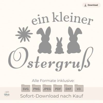 Plotterdatei „Ein kleiner Ostergruß“ mit 3 Hasen – Digitale Datei SVG PNG