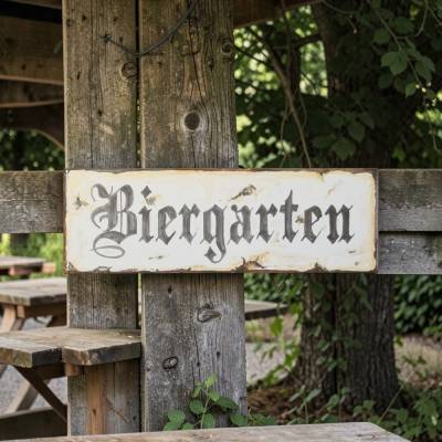 Biergarten Keramikschild Vintage 10x30cm – Handgemalte Fliese im Retro-Look