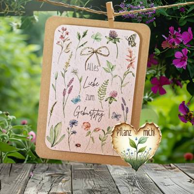 Einpflanzbare Geburtstagskarte aus Samenpapier | nachhaltige Geburtstagsgeschenke | Grußkarte für Frauen und Freundinnen