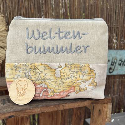 Weltenbummler Reiseapotheke XL – Kulturbeutel, Notfalltasche & Universaltasche mit Weltkarten-Design