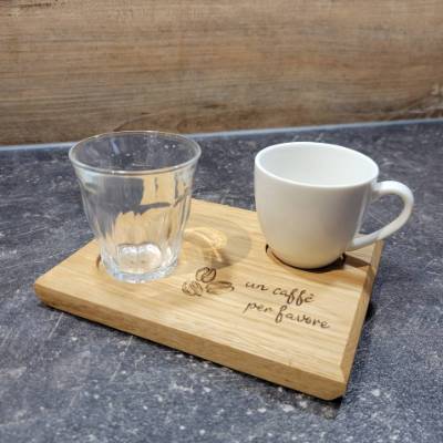 Handgemachtes Kaffeetablett aus Eiche für Italienfans inkl. Espressotasse & Glas