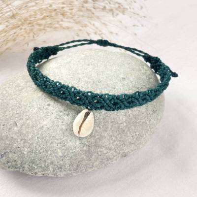 Muschelarmband in petrol, Makramee Armband, Handgemachter Boho Schmuck für Sommer & Alltag, Geschenk für Meerliebhaber