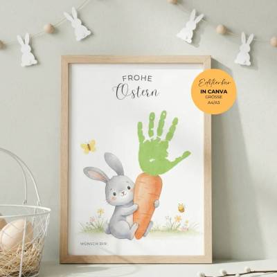 Handabdruck Vorlage Ostern, Personalisiertes Geschenk Oma Mama, DIY Basteln mit Kindern, Digitaler Download