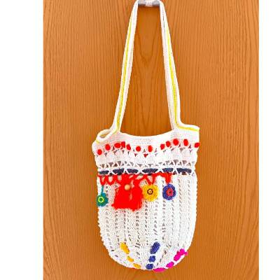 Handtasche Gehäkelte Schultertasche 31 x 26 cm Sommertasche bunt