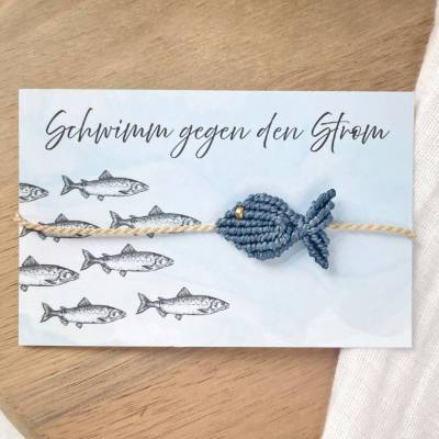 Makramee Armband Fisch, maritimer Schmuck, Motivationsarmband, Mutmacher Armband, Geschenkidee Kommunion & Meerliebhaber