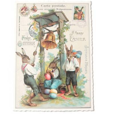 Nostalgie Postkarte Osterkarte Vintage Osterhasen Osterfest 