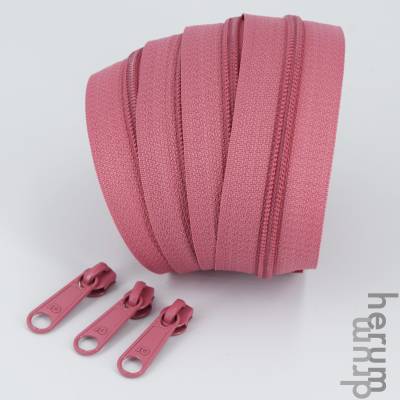 Endlosreißverschluss 3 mm PREMIUM – Made in Germany, 1 Meter + 3 Zipper, Oeko-Tex, altrosa
