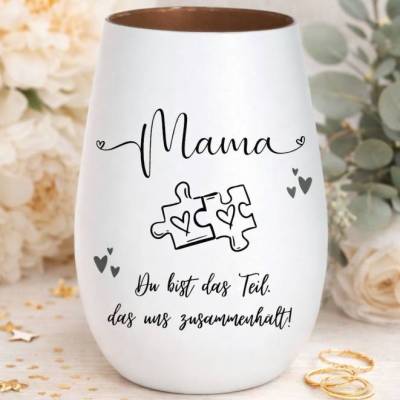 Windlicht Beste Mama der Welt – Geschenk für Mama zum Muttertag & Geburtstag | Weiß-Bronze Glas mit Gravur