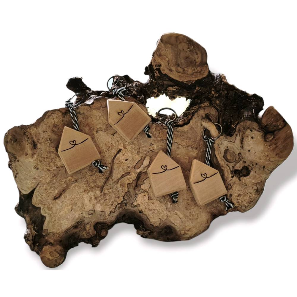(D)ein Wort Schlüsselanhänger Handarbeit Massivholz Buche in Hausform frei personalisierbar Geschenk zum Einzug Bild 4