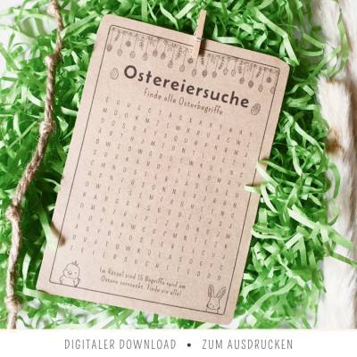 Ostereiersuche | Suchsel zum Ausdrucken | Oster-Wortsuche-Rätsel für Kinder & Erwachsene 