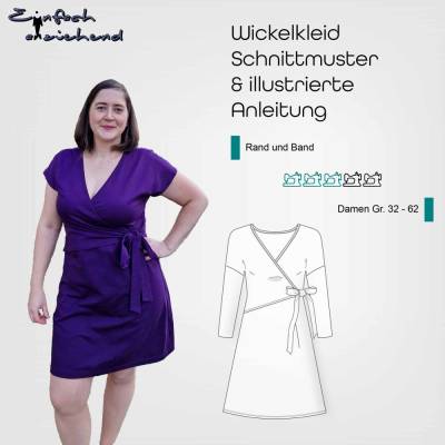 Schnittmuster Damen Wickelkleid aus Jersey, Größe 32 - 62, Ebook Damen Jerseykleid