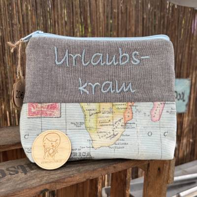 Große Urlaubskram Tasche XL – Kosmetiktasche & Kulturbeutel mit gesticktem Schriftzug