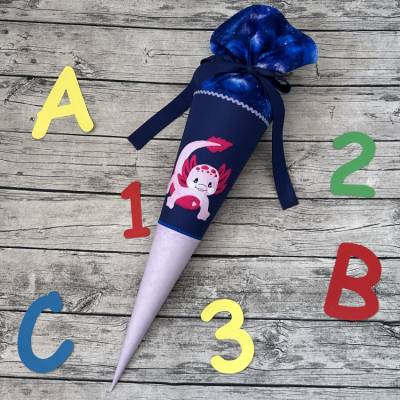 wundervolle Schultüte / Zuckertüte in Blau Flieder mit Axolotl Meer Ozean