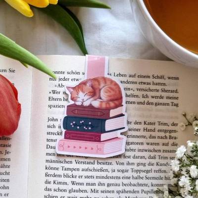 Magnetisches Lesezeichen schlafende Katze | süßes Katzen Lesezeichen für Bücherwürmer