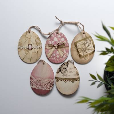 Osteranhänger Set *Crafted 2* aus Holz / Holzeier als Osterdeko, Ostergeschenk oder Geschenkanhänger