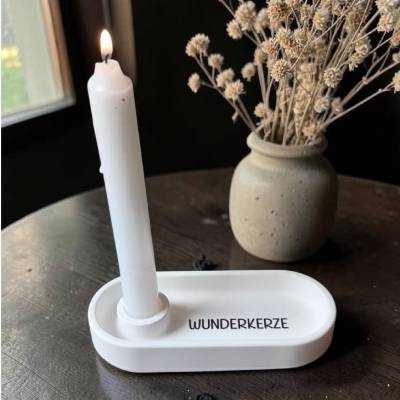 Stabkerzenhalter aus Gießpulver – Geschenkset mit Kerze & Spruch | Handgefertigt, 15x6,5 cm