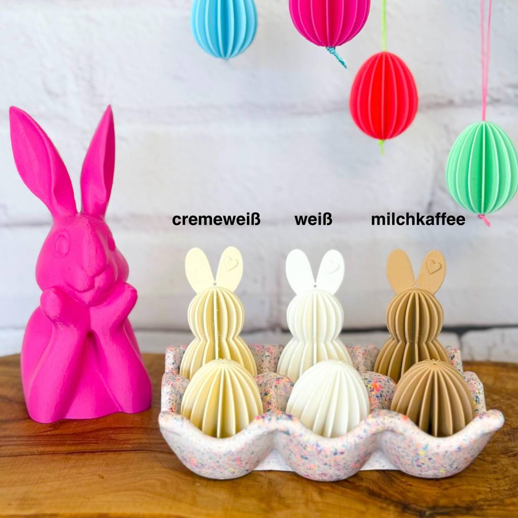 3er oder 9er Set Hasen zum Aufhängen – Moderne Osteranhänger im Lamellen-Look, 3D-Druck, personalisierbare Osterdeko innen & außen