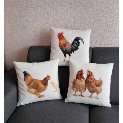 Kissenbezug Aufdruck Hühner, Landhausliebe