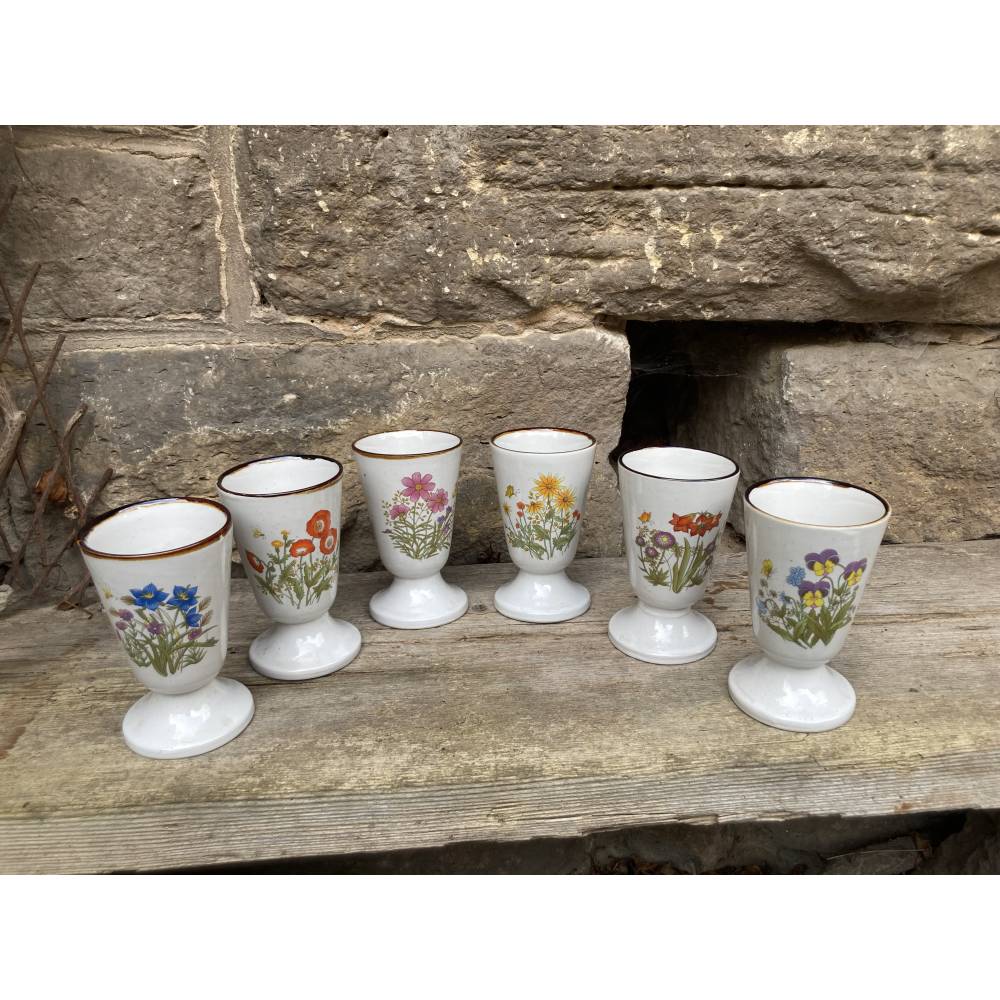6 Eisbecher mit Blumendekor Keramik Vintage 80er Jahre