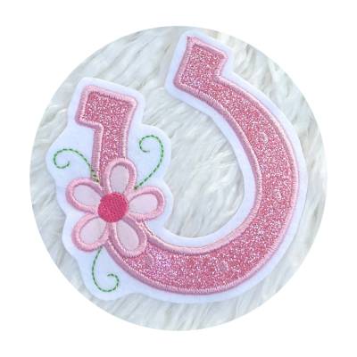 Applikation/ Aufnäher/ Aufbügler Hufeisen Glitzerstoff rosa Schultüte Bügelbild Einschulung Mädchen