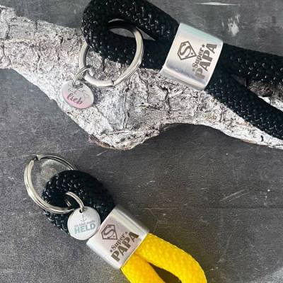 Geschenk für den super Papa  Schlüsselanhänger aus Segelseil mit Anhänger aus Edelstahl