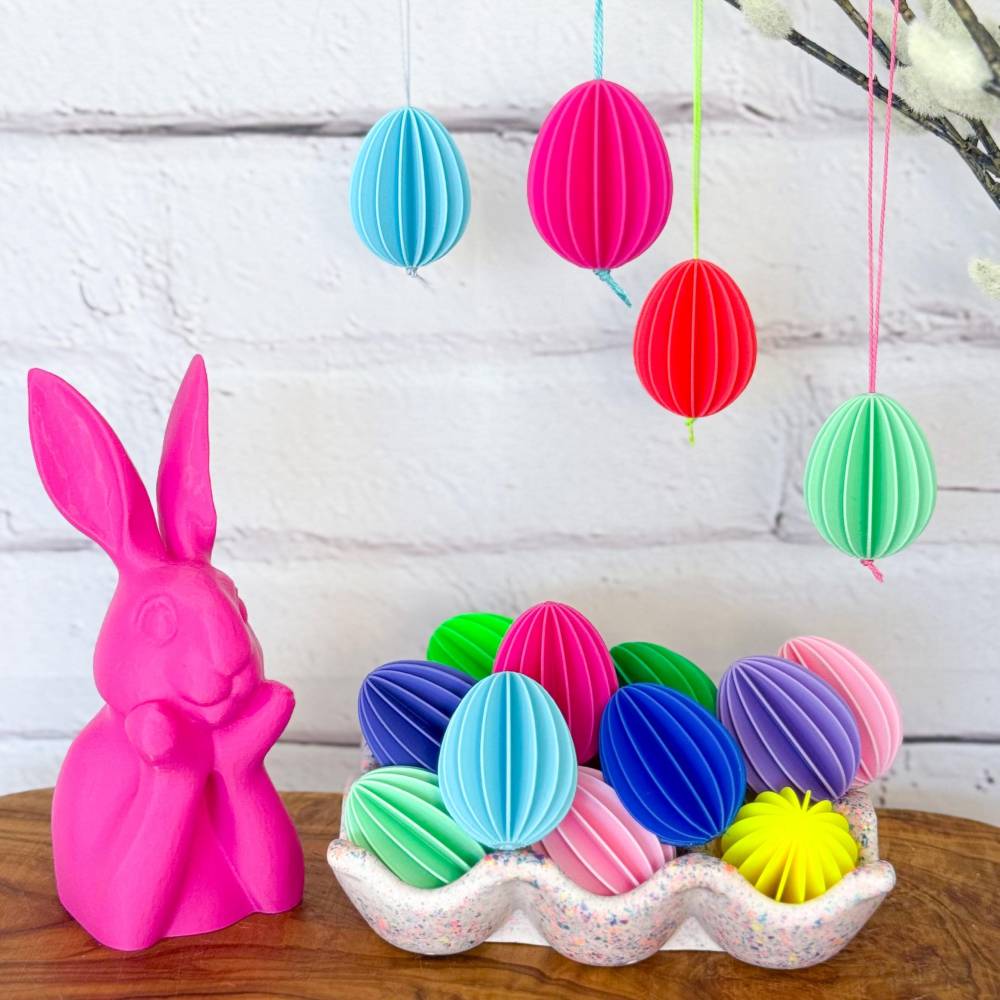 3er oder 9er Set Wabeneier zum Aufhängen – Moderne Osteranhänger im Lamellen-Look, Osterdeko innen & außen, 3D-Druck