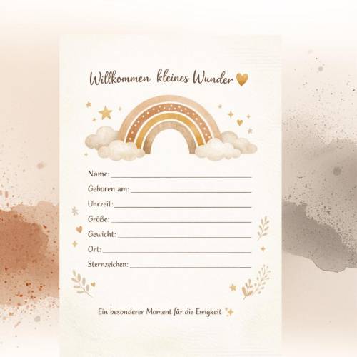 Geburtsposter Boho Regenbogen zum Ausfüllen | PDF Download | Geschenk zur Geburt A4