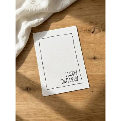 Postkarte „HAPPY BIRTHDAY“ – klassischer Geburtstagsgruß in Schwarz-Weiß