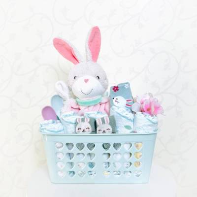 Windelgeschenk Häschen rosa mintgrün – Individuelles Babygeschenk zur Geburt